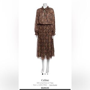 NWT Celine dress in brown silk paisley print and gold thread size 42 never worn
